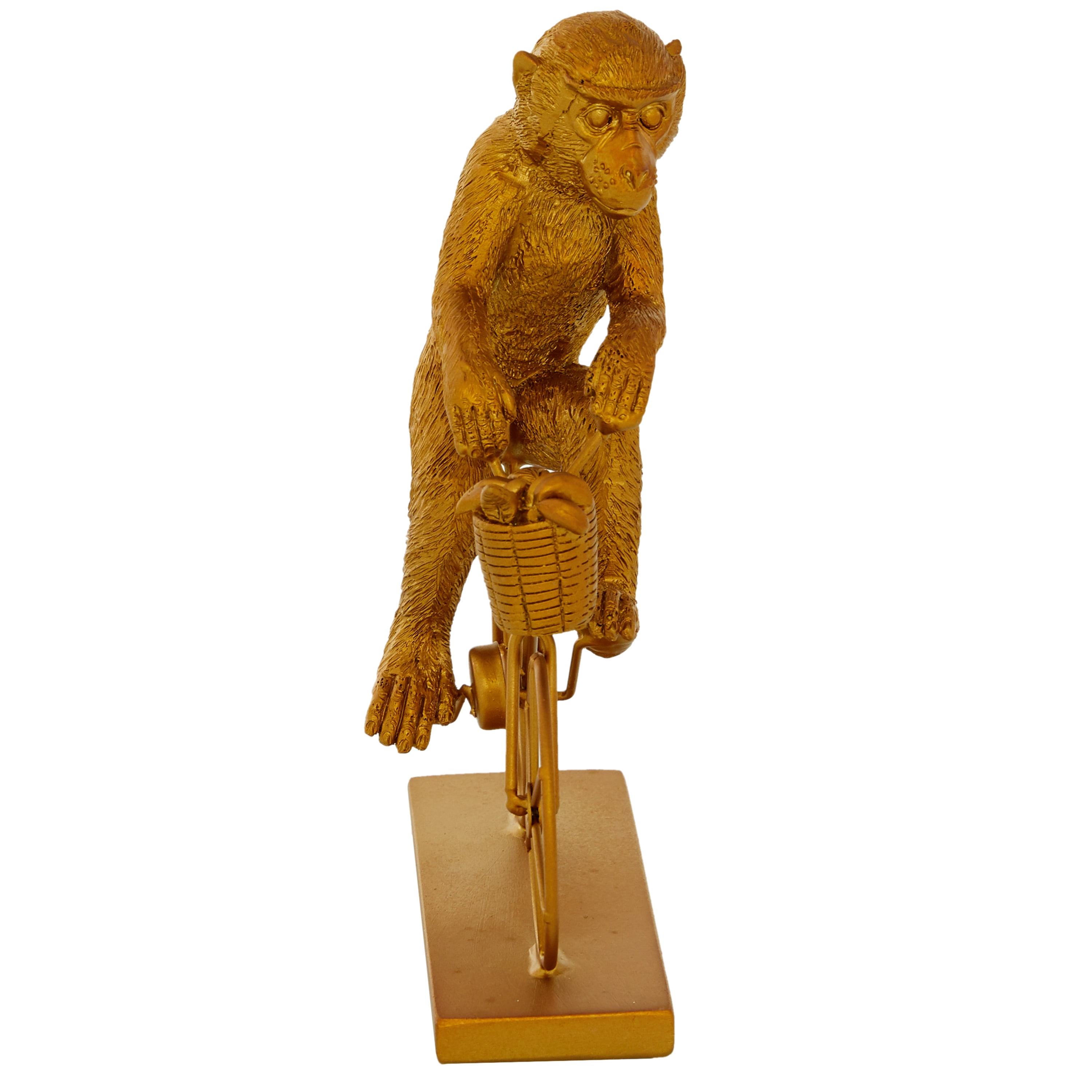 7" x 9" Gold Polystone Monkey Sculpture with Bicycle, by DecMode
