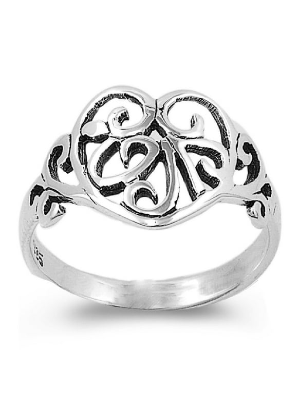925 Sterling Silver Celtic Victorian Solitude Op Art Heart Ring Size 5