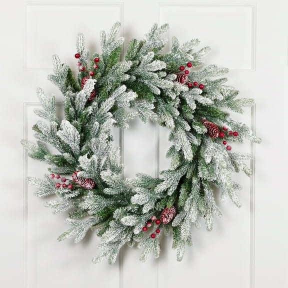 Northlight Real Touch™️ Flocked Snowcap Grove Fir Artificial Christmas Wreath - 24" - Unlit