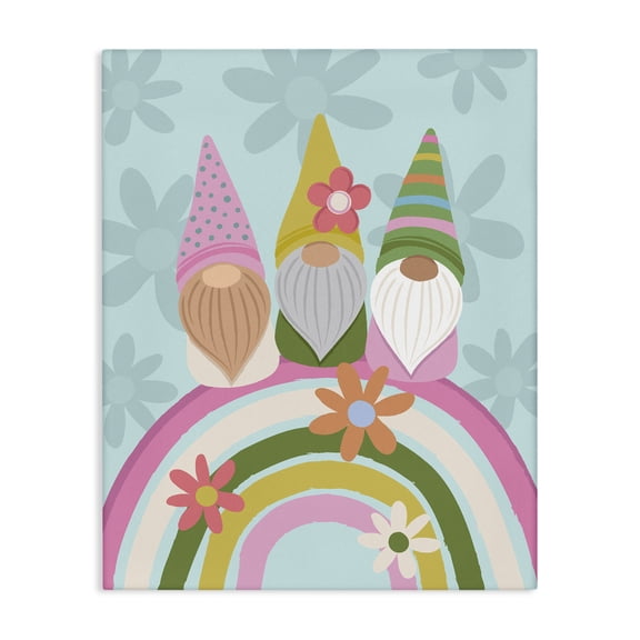 Stupell Industries Eclectic Groovy Pink Garden Gnomes Pattern Rainbow Motif Canvas Art, 16 x 20, by Lisa Perry Whitebutton