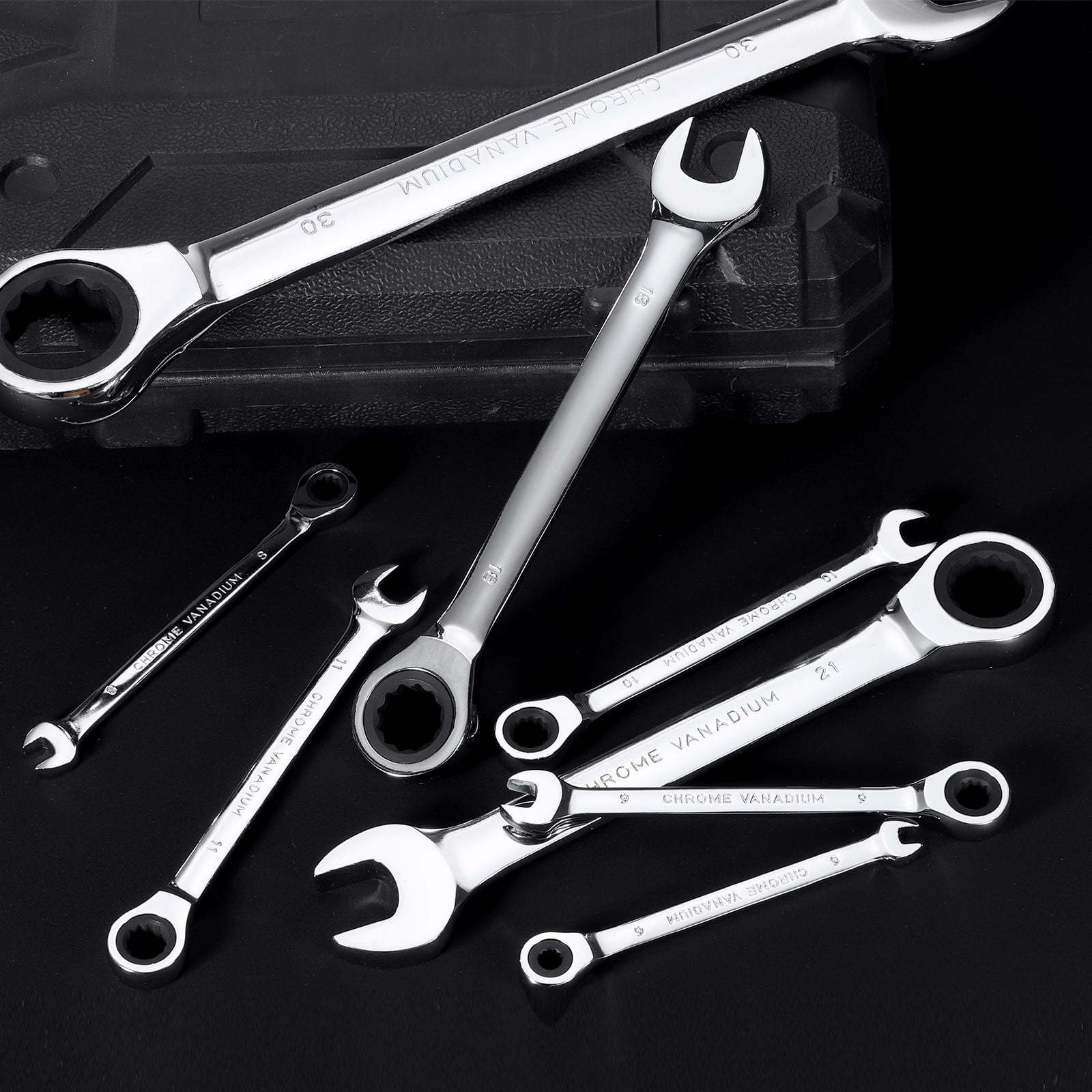 Uxcell 24 Pieces Ratcheting Combination Wrench Set Inch and Metric 12PT Ratchet Wrench