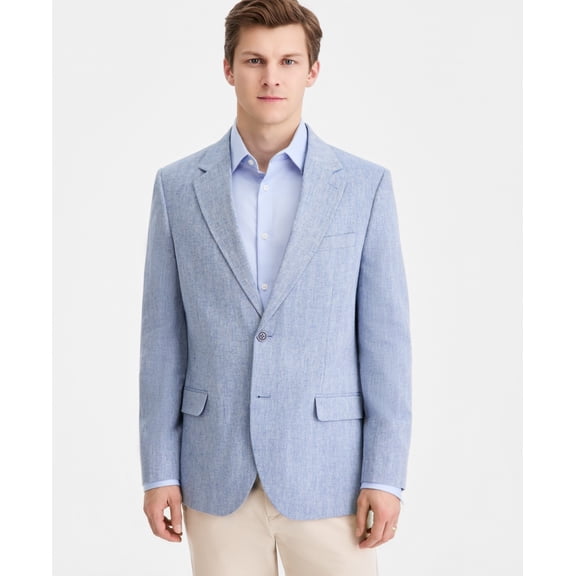 Nautica Men's Modern-Fit Cotton & Linen Blazer Sport Coat 38 R Blue Herringbone
