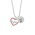 thumbnail image 2 of Delight Jewelry Silvertone Large Red Crystal Heart with Clear Heartbeat Silvertone Script Initial Disc - T - Charm Necklace, 20"+3", 2 of 4