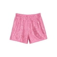 thumbnail image 5 of Mufeng Kids Girls Sequin Shorts Sparkly Hip Hop Jazz Dance Shorts Glitter High Waist Rave A Line Pink 14, 5 of 7