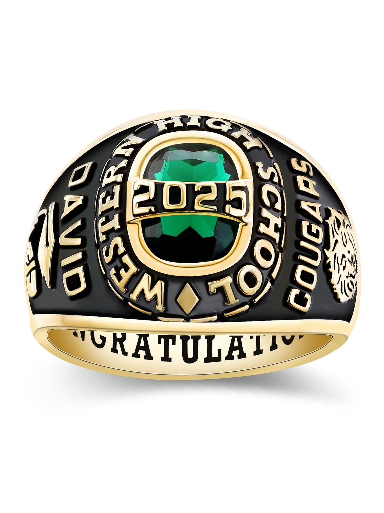 Mementos USA Custom Men's Class Rings 10kt Yellow Gold for High School and College-Royal