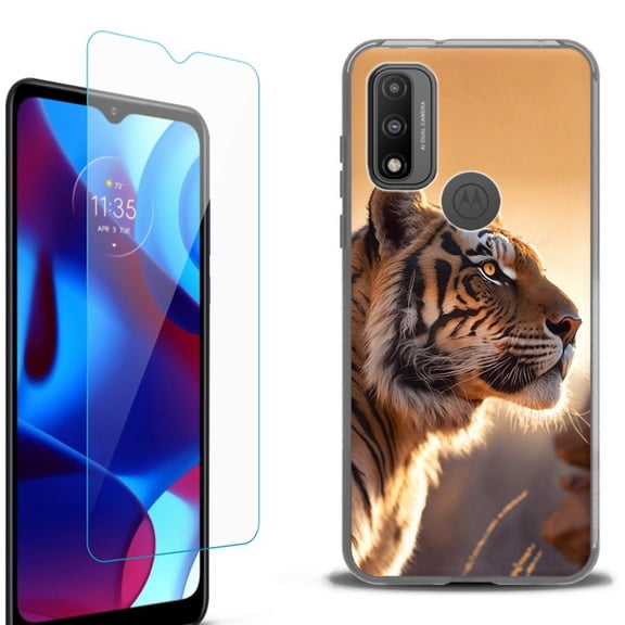 Slim-Fit Fashion Phone Case for Motorola Moto G Pure, with Tempered Glass Screen Protector, by OneToughShield ® - Tiger