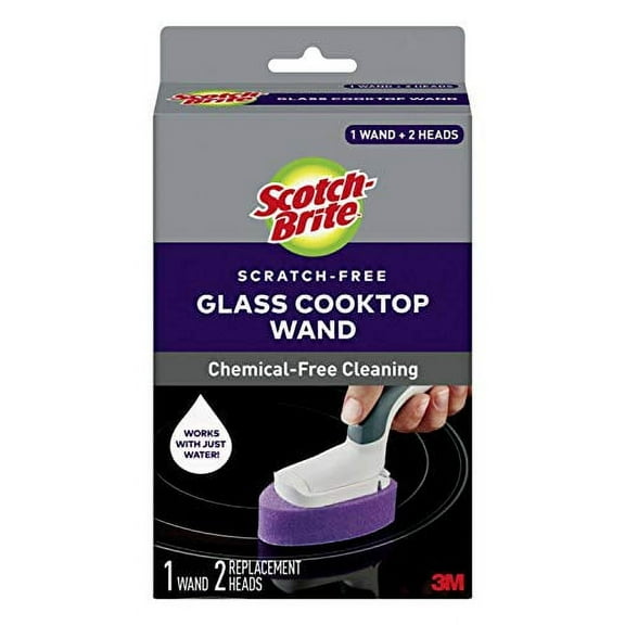 Scotch-Brite Glass Cooktop Wand with Refill Pads, Cleans With Just Water, Tackle Burnt-On Messes, 1 Wand and 2 Replacement Heads