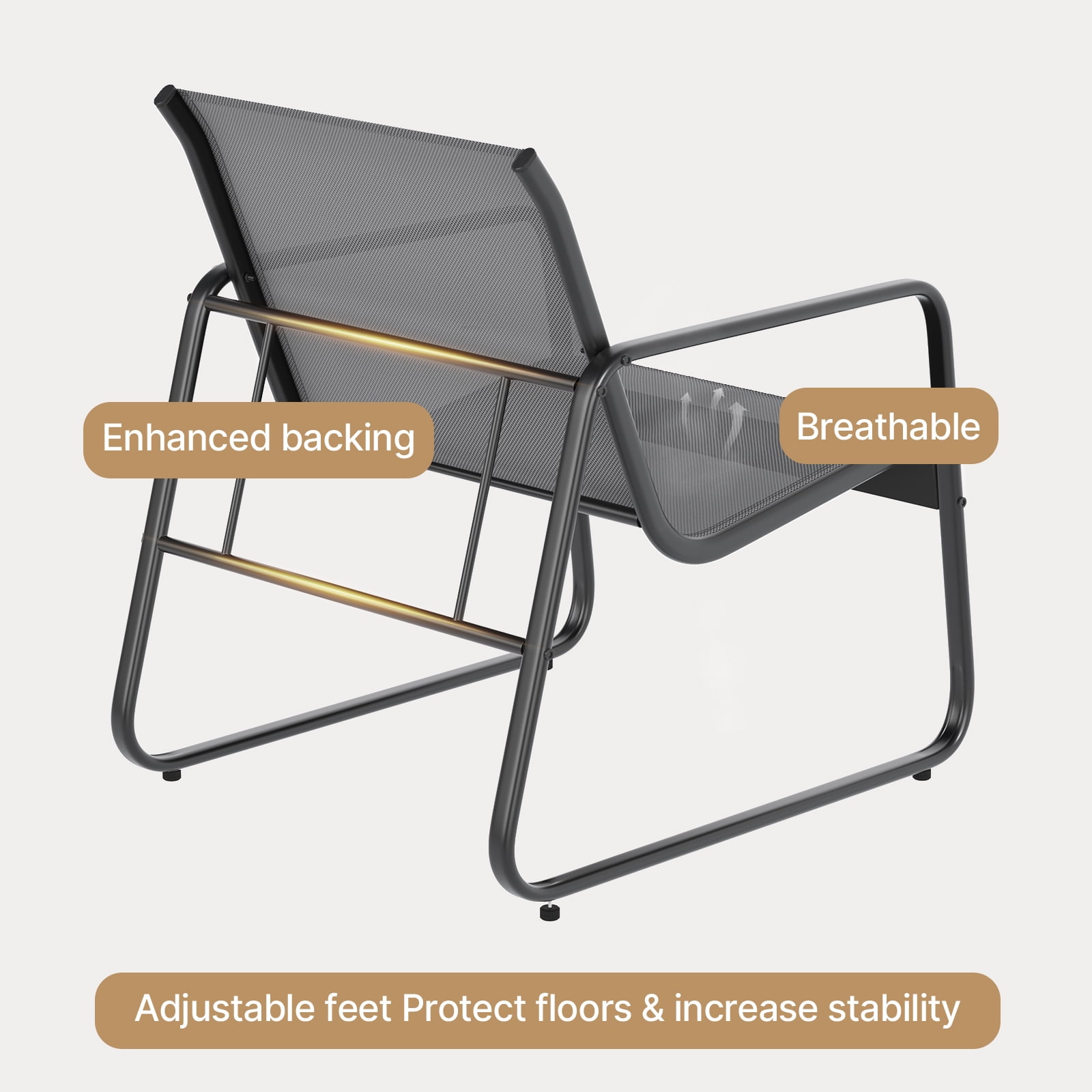 3 Pieces Patio Furniture Set with Metal Frame Glass Table, Bistro Table and Chairs Set for Lawn - Gray