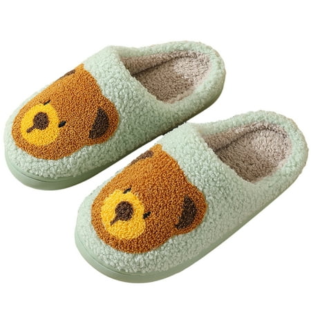 

Cute Bear Slippers Soft Plush Home Slippers Women Winter Slippers Anti-Slip Warm Plush Slipper Green 8.5