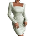 thumbnail image 1 of Vestido mini ajustado de manga larga sexy para mujer, vestidos de cóctel fruncidos sin espalda, 1 of 7
