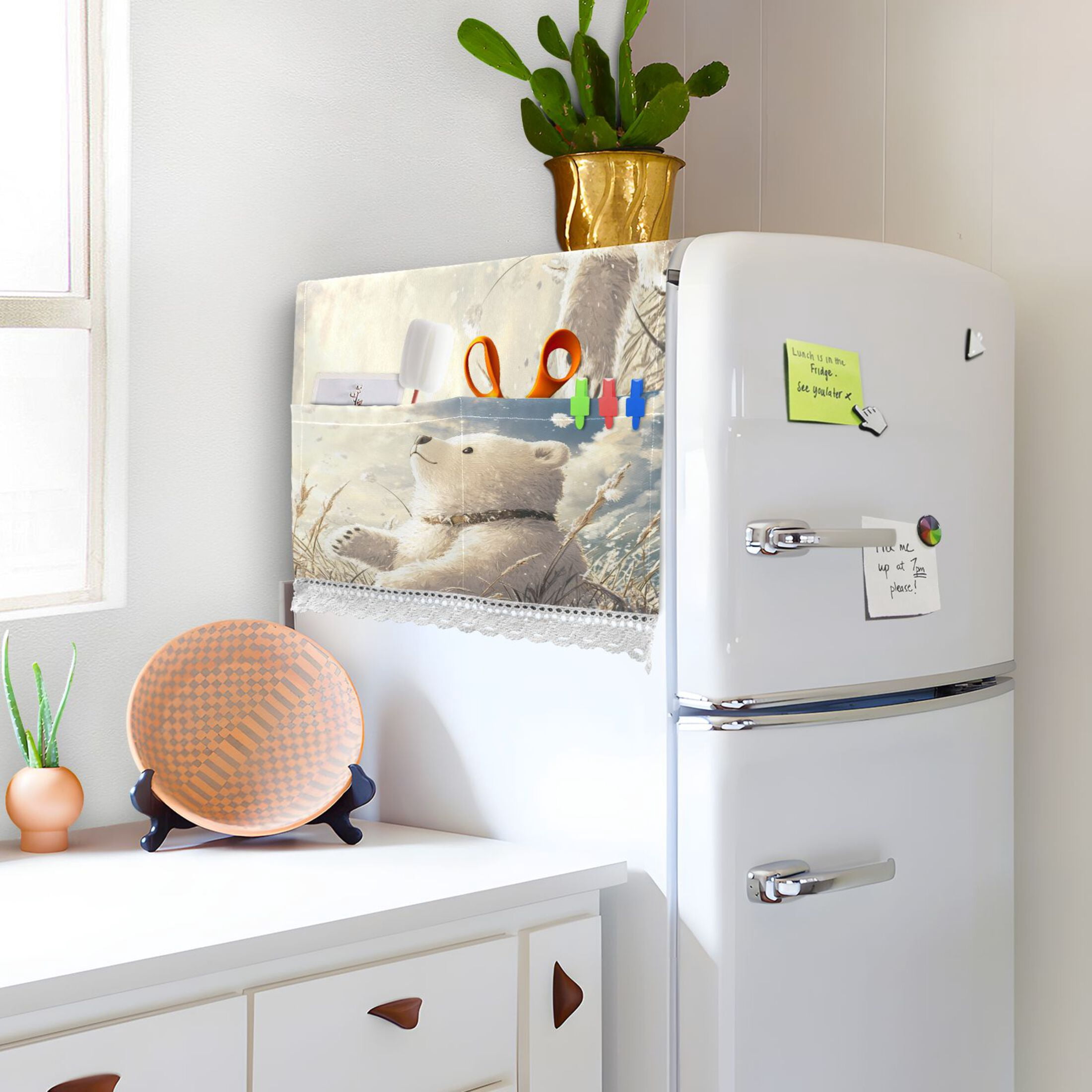 WOBOGO White Bear Enjoying The Sunshine Washing Machine Cloth Dryer Refrigerator Top Cover Protective Non-Slip Mat For Kitchen Laundry