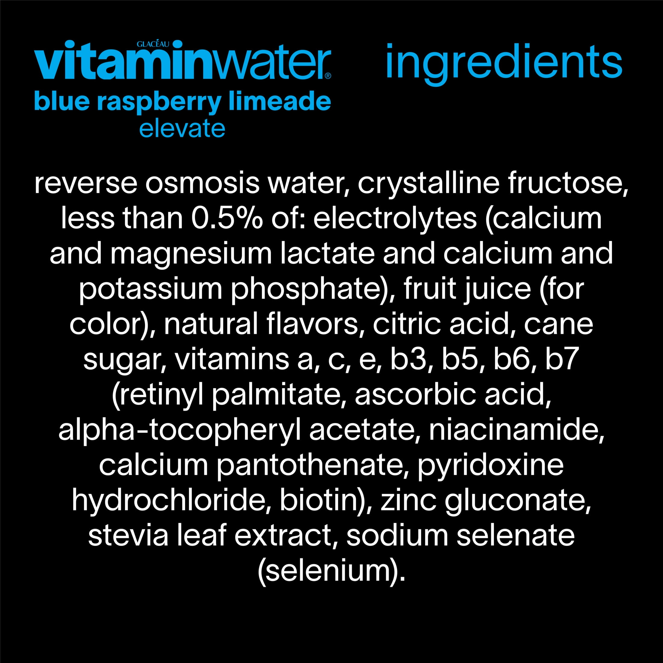 vitaminwater Elevate Blue Raspberry Limeade Flavored Water Beverage Bottle, 20 fl oz