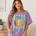 thumbnail image 5 of Coquette Pumpkin Bow Fall T-Shirt, Cute Pumpkin Graphic Tee, Comfort Colors Autumn Shirt, Retro Thanksgiving Halloween Apparel Gift for Her - Violet, 2XL, 5 of 5