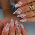 thumbnail image 1 of Uñas postizas adhesivas Octoswave Almond 3D brillantes con rhinestones, 24 piezas, 1 of 8