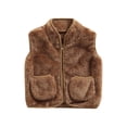 thumbnail image 1 of Kmbangi Sleeveless Plush Vest, Solid Color V-neck Outerwear with Pockets, 1 of 9