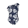 thumbnail image 4 of Yiaed White Leaves Print Women One Piece Swimsuits Tummy Control One Shoulder Bathing Suits Pattern Ruffle Swimwear-XX-Large, 4 of 8