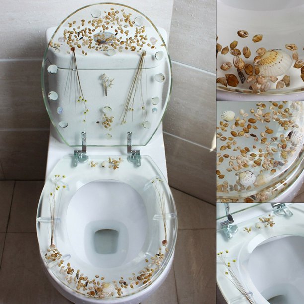 Resin Toilet Seat Shells Decor Seats w/Lid Home Bathroom Decorative Transparent Resin Toilet