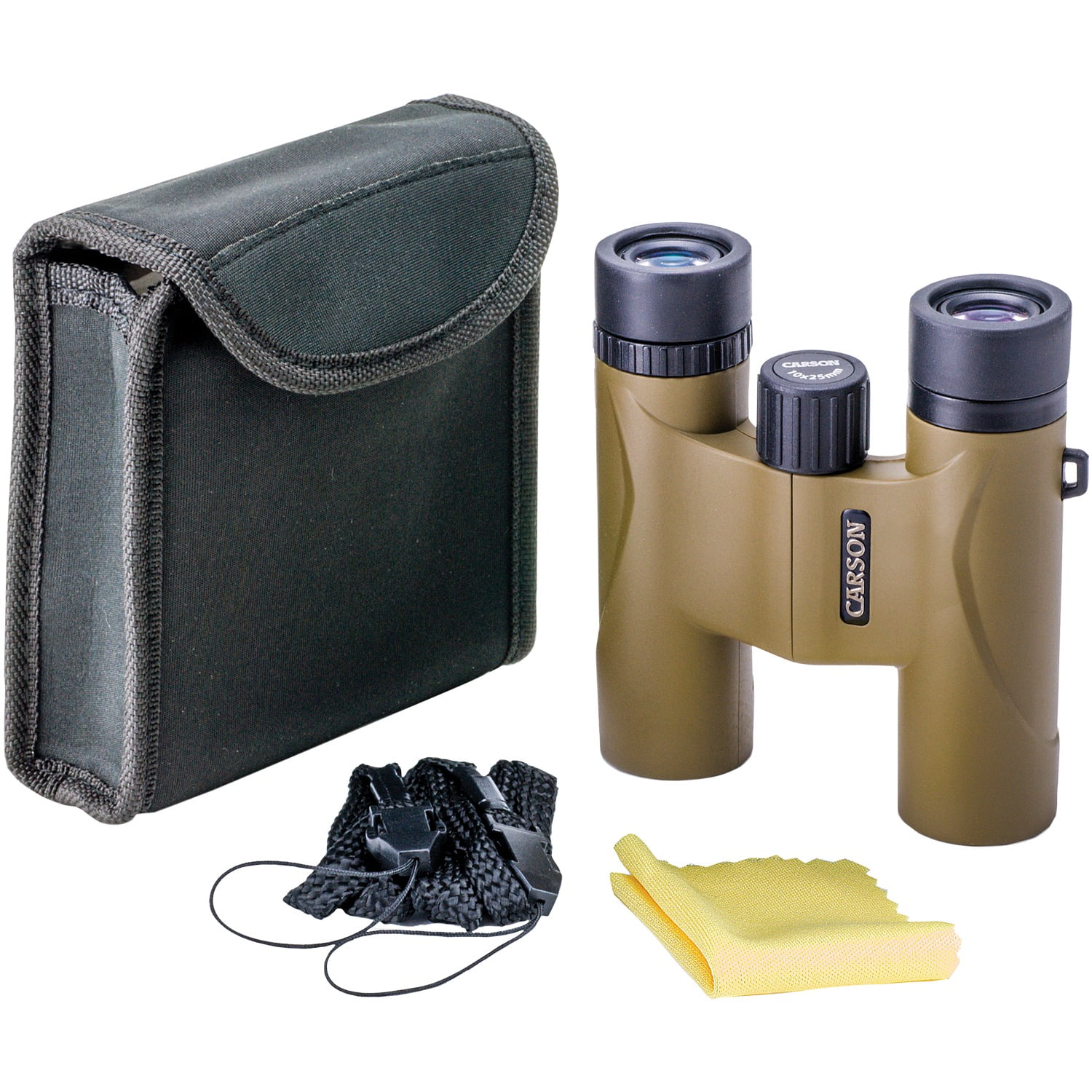 Carson Stinger 10x25mm Compact and Lightweight Binoculars - Includes Pouch, Wrist Strap, and Lens Cloth