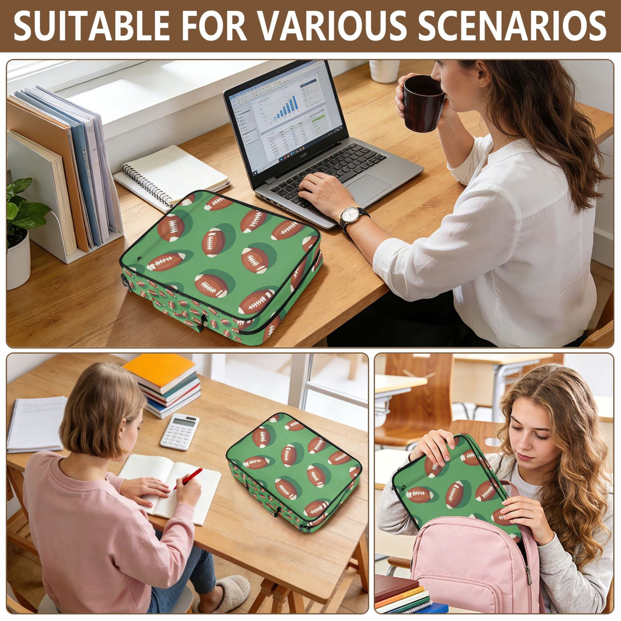 FORMRS Accordion File Folder A4 Size 7-Pocket Expanding Document Organizer Bag with 3 Ring Binder, American Footballs