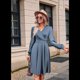 thumbnail image 5 of Vestido Corto Fruncido con Escote en V para Mujer, Color Azul, Talla S, 5 of 9