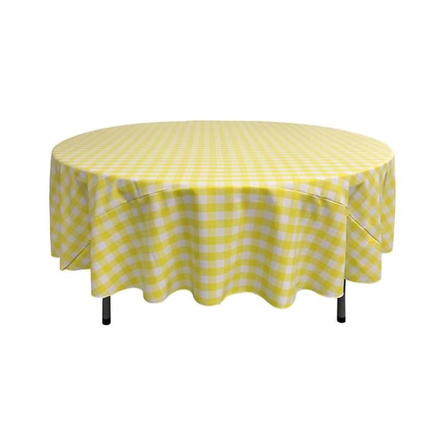 LA Linen TCcheck72R-LghtYellowK99 Nappe à Carreaux Polyester Vichy&44; Blanc & Jaune Clair - 72 Po Ronde