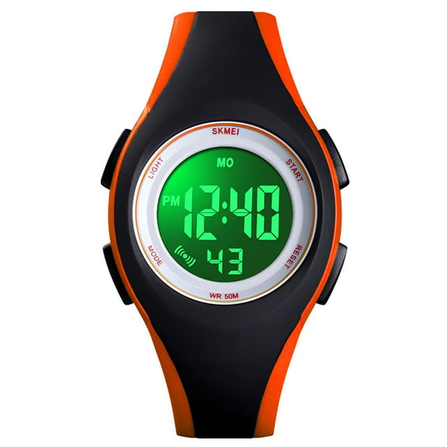 Montre Numérique pour Enfants Cadran Rond Style Sport Enfants Étanche Écran LCD Montre-Bracelet Numérique