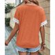 thumbnail image 4 of Blusa holgada de manga corta con escote en V y ribete de encaje de color naranja para mujer de verano, 4 of 6