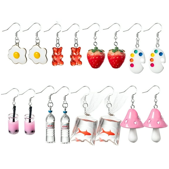 DESIGNICE 8 Pairs Funny Weird Dangle Earrings Kidcore Indie Aesthetic Jewelry
