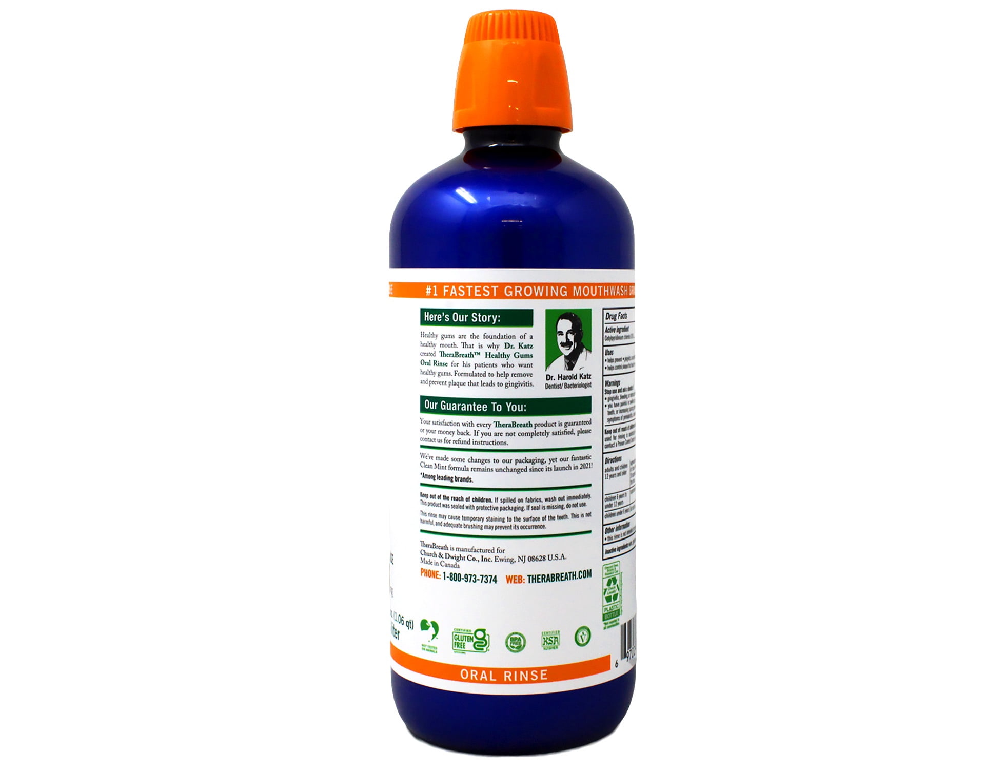 TheraBreath Healthy Gums Oral Rinse Clean Mint Antigingivitis Antiplaque Mouthwash Alcohol Free 33.8 fl oz (Pack of 2)
