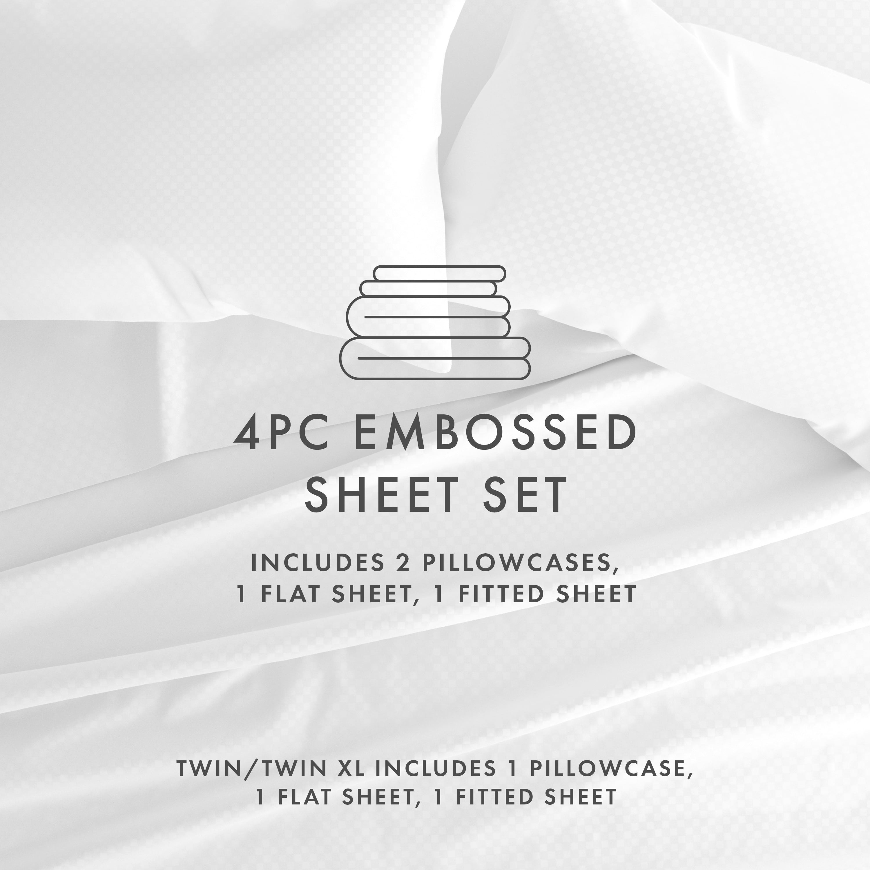 Noble Linens 4 Piece White Checkered Embossed Bed Sheet Set, Queen