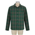 thumbnail image 7 of USNSM Men's Plaid Shirt Casual Work Cotton Linen Loose Tops Turndown Collar Button Cardigan Long Sleeve Shirt Green L, 7 of 7