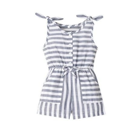 

ROAONOCOMO Baby Girl Striped Romper Sleeveless One Piece Drawstring Bodysuit Jumpsuit