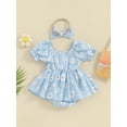thumbnail image 5 of Elippeo Baby Girls Summer 3 6 12 18 Months Romper Dress Short Sleeve Daisy Print Sweet Romper with Headband, 5 of 10