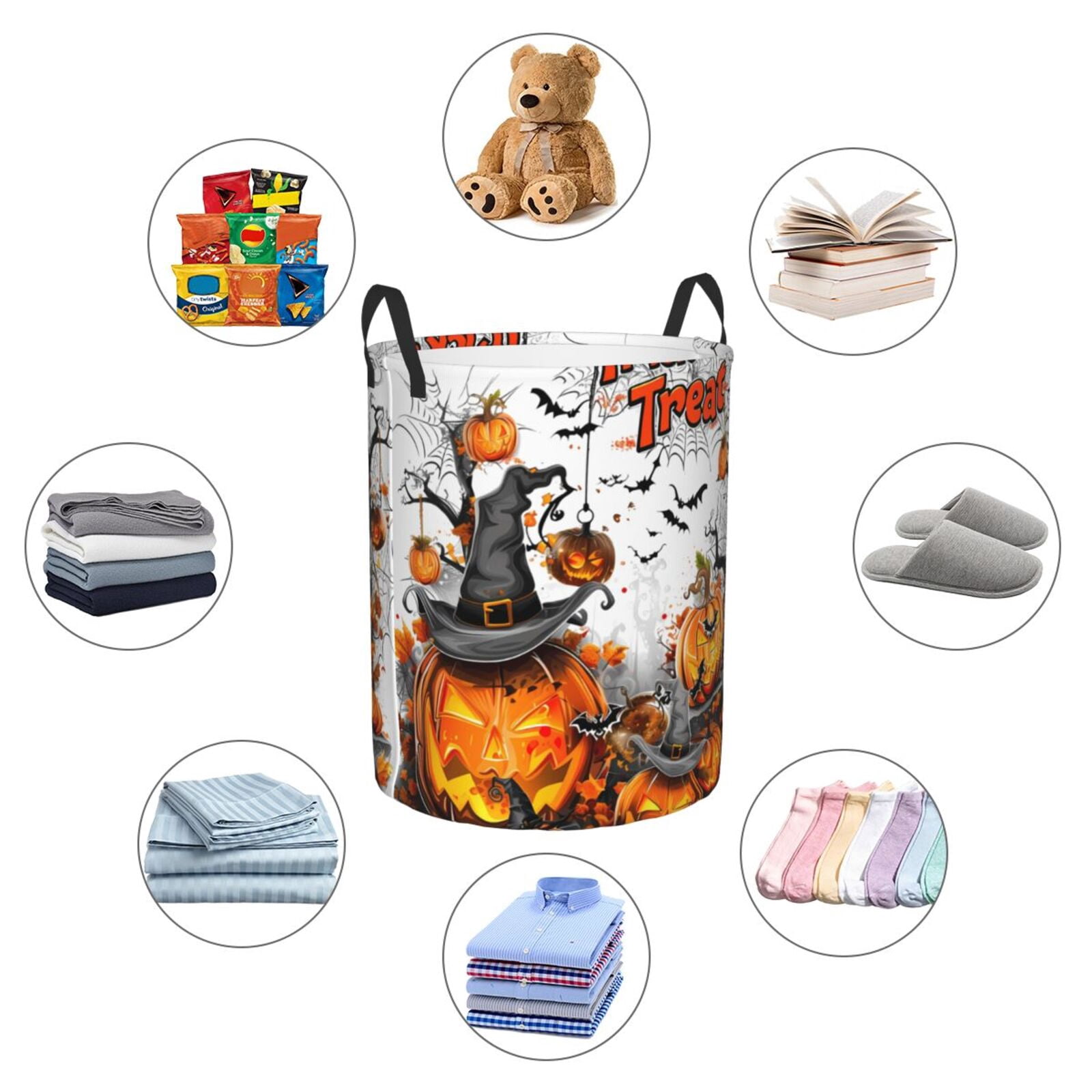 Large Laundry Basket with Handles - Halloween Trick or Treat Art Kids Baby Dirty Clothes Laundry Hamper for Bedroom Aesthetic