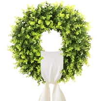 HKKDKTA 20'' Boxwood Wreath, Artificial Boxwood Wreaths for Front Door, Spring Summer Green Wreath with Wreath Sash Indoor Outdoor Home Decor