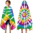 thumbnail image 3 of Rainbow Tie Dye Mandala Pattern Hooded Bath Towel，60"x35" for Ages 3 To 12 Kids, Quick Dry Lightweight Soft Microfiber Hood Beach Towel Cover Up for Kids, 3 of 7