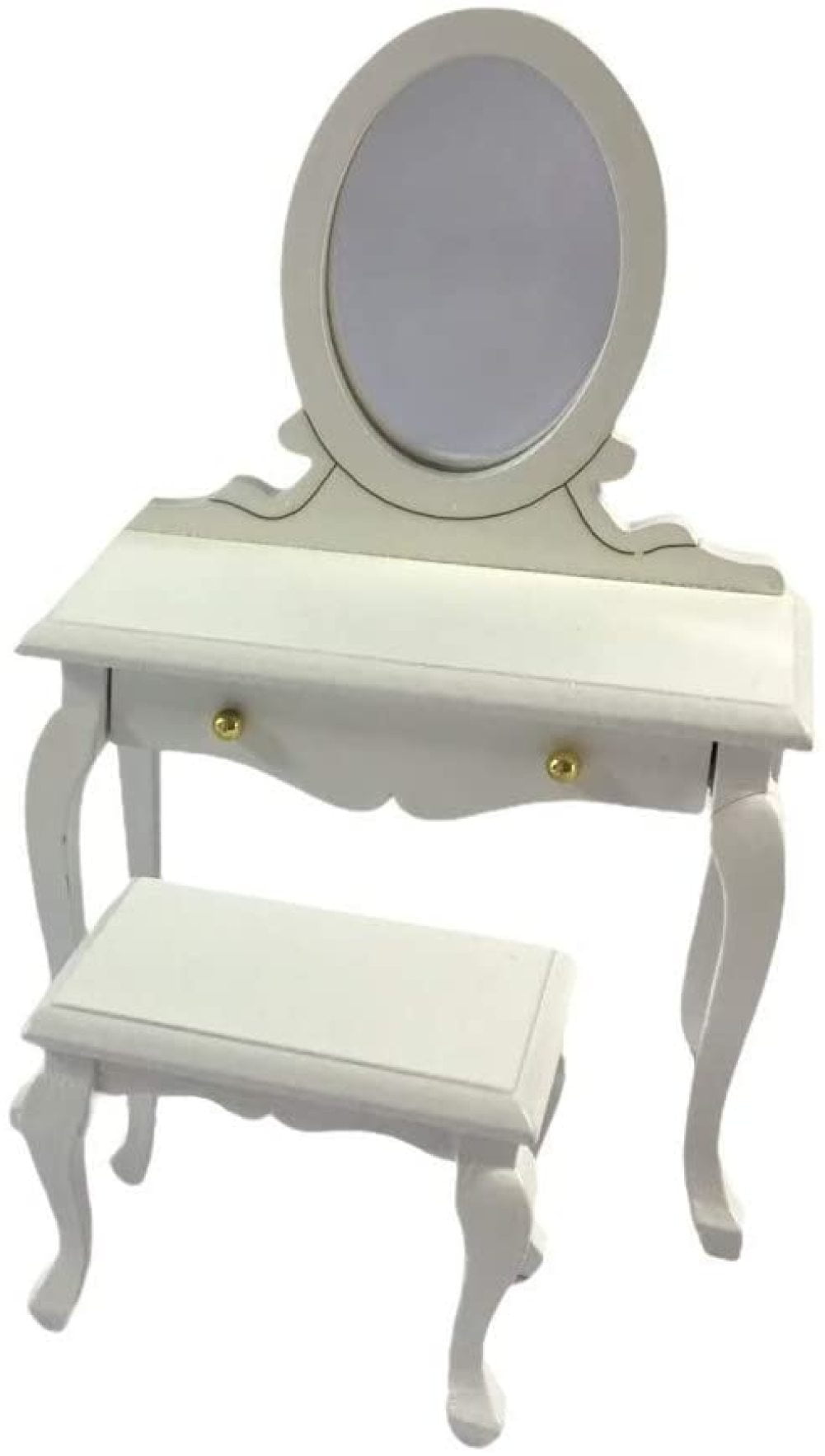 RovKeav Dollhouse White Vanity Dressing Table & Stool Miniature Bedroom Furniture