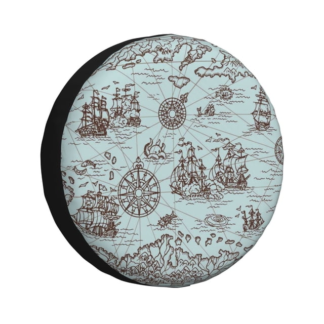 Balery Pirate Adventure Map Cubiertas para Neumáticos - Protector Resistente para Neumáticos de Camioneta, SUV, Remolque, Camper y RV-15 inch