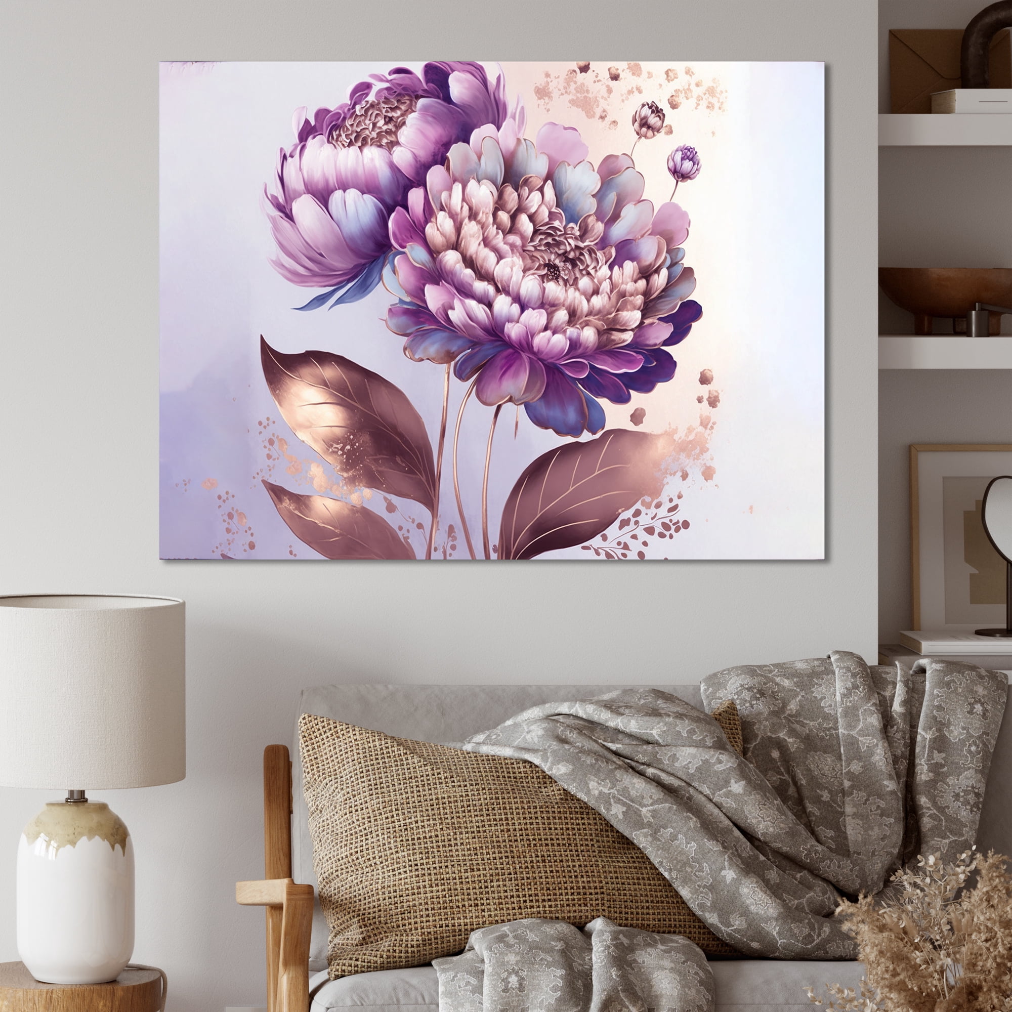 Designart Pink And Gold Zinnia Flowers II Canvas Wall Art