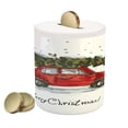 thumbnail image 1 of Christmas Piggy Bank, Retro Style Car Xmas Tree Vintage Family Style Illustration Snowy Winter Art, Ceramic Coin Bank Money Box for Cash Saving, 3.6" X 3.2", Green Vermilion, by Ambesonne, 1 of 4