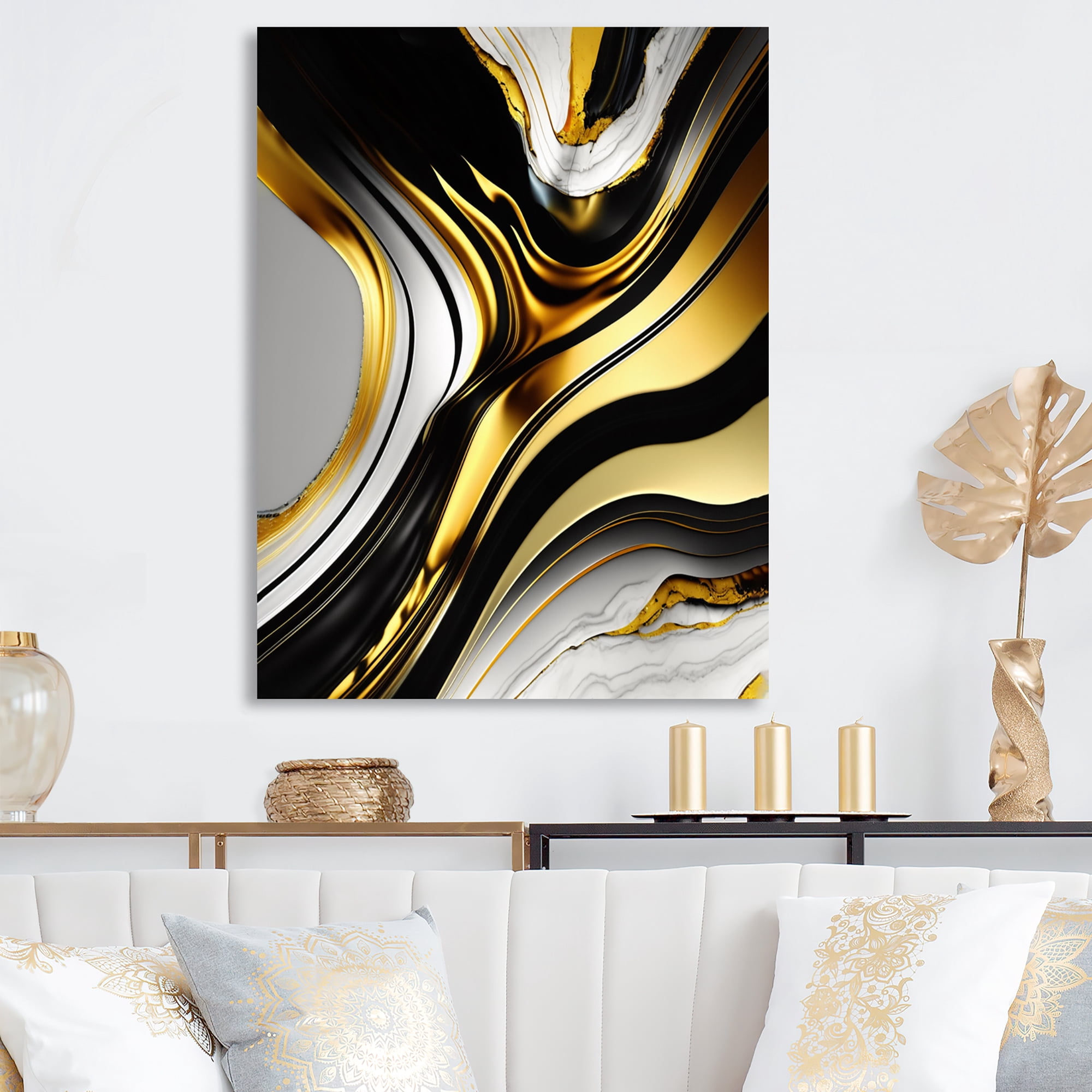 Designart Abstract Geode Marble Waves Gold II Canvas Wall Art