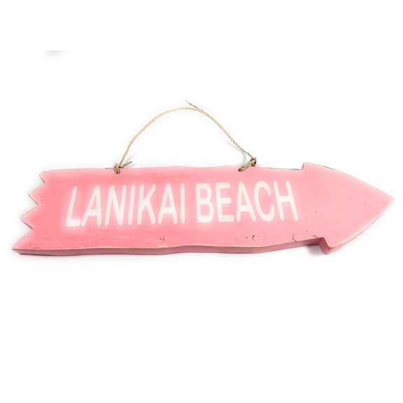 Arrow Sign "Lanikai Beach" Wooden 12" X 4" - Pink | #snd25098p