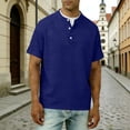 thumbnail image 6 of Lenpel Men's Cotton Linen Shirts Big and Tall Rolled Short Sleeve Crew Neck Quarter Button T-Shirts Casual Summer Tee Tops, 6 of 7