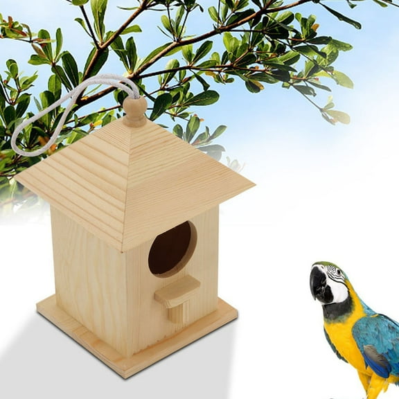 HOMOBABE Garden 1Pcs Beige Round Wood Bird Nest for Birds with Nature Style 4.9x4.9x7.7in