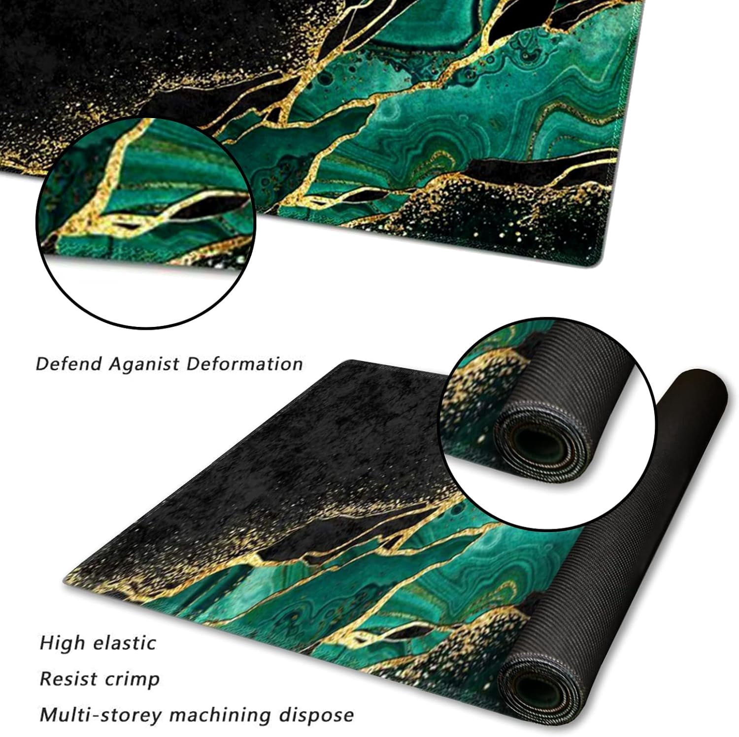 Large Gaming Mouse Pad Extended Desk Pad XL Keyboard Mat Long Mousepad Decor Writing Pad 31.5x11.8inch Non Slip Rubber Base with Stitched Edges for Work, Game -Emerald Marble