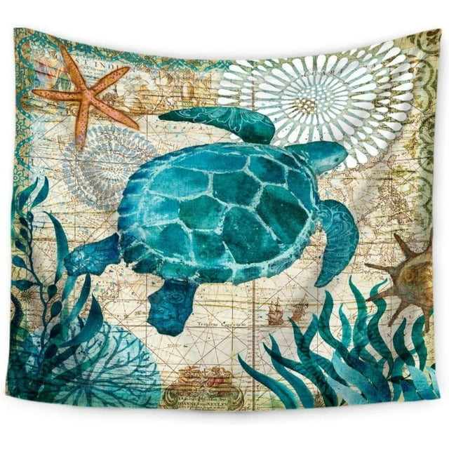 Tapiz de tortuga marina, tapiz bohemio de vida marina, tapiz colgante de pared con Mandala, decoración artística de pared, camino de mesa/tela de playa