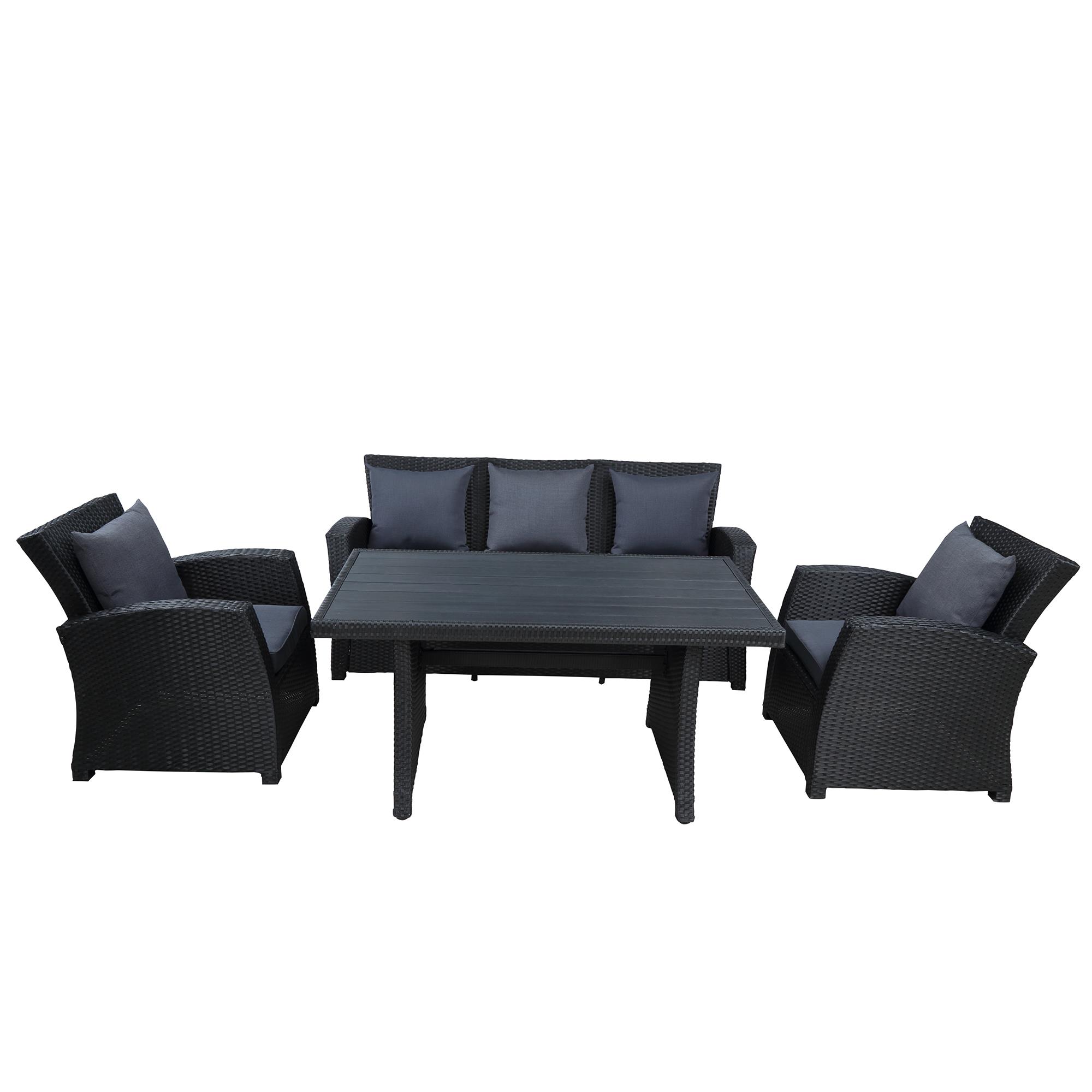 Baytocare Outdoor Patio Furniture Set 4-Piece Conversation Set Black Wicker Furniture Sofa Set with Dark Grey Cushions - image 2 of 5