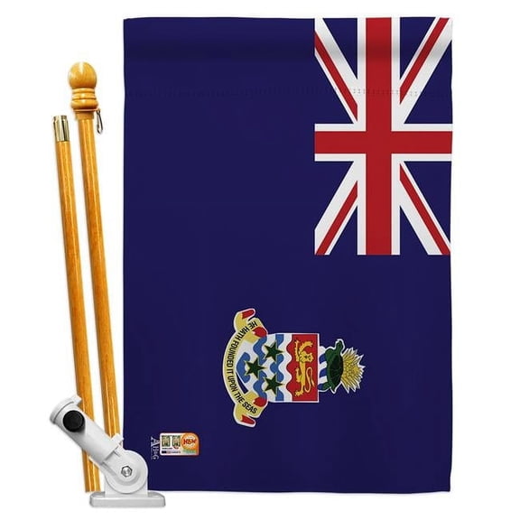 AA-CY-HS-140048-IP-BO-D-US18-AG 28 x 40 in. Cayman Islands Flags of the World Nationality Impressions Decorative Vertical Double Sided House Flag Set & Pole Bracket Hardware Flag Set