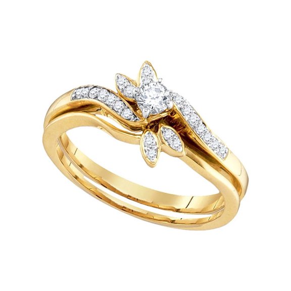 Diamond Princess 10k Yellow Gold Round Diamond Bridal Wedding Ring Band Set 1/4 Cttw