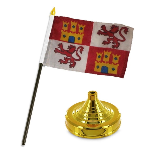 Spanish Spain Lions Lion & Castles Castile Castil Flag 4x6 Desk Stick Gold Base